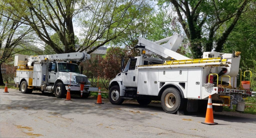 bucket truck with lift created by vehicle upfitter